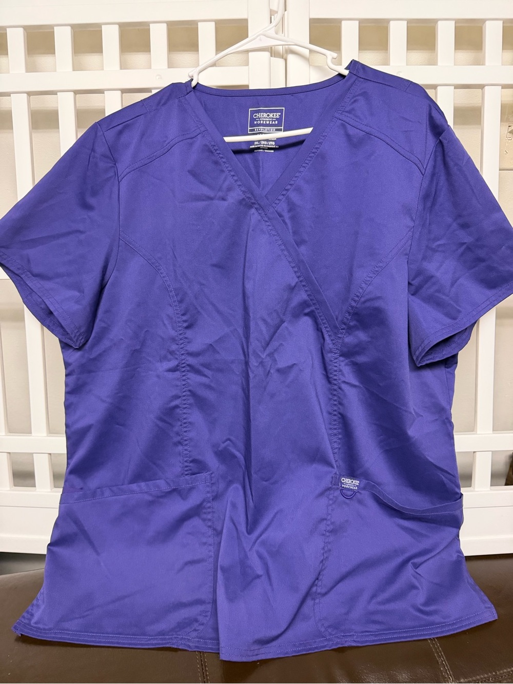 Cherokee Purple Mock Wrap Medical Scrub Top